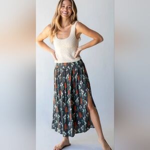 NATURAL LIFE Floral Maxi Skirt - Black and Orange